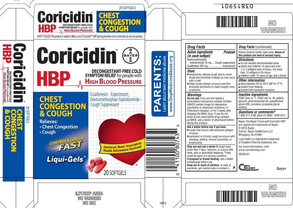 Coricidin Hbp Chest Congestion And Cough Capsule Gelatin Coated Bayer Healthcare Llc 8020